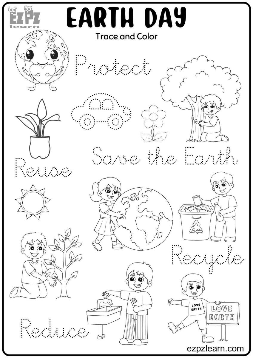 Earth Day Tracing Worksheets