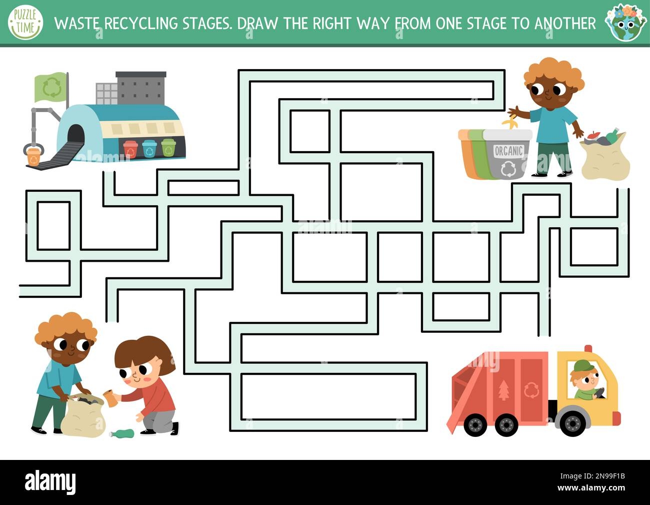 Maze Game For Children Waste Sorting Theme Sort Garbage By Type Stock Vector Illustration Of Elementary Kindergarten 139697151