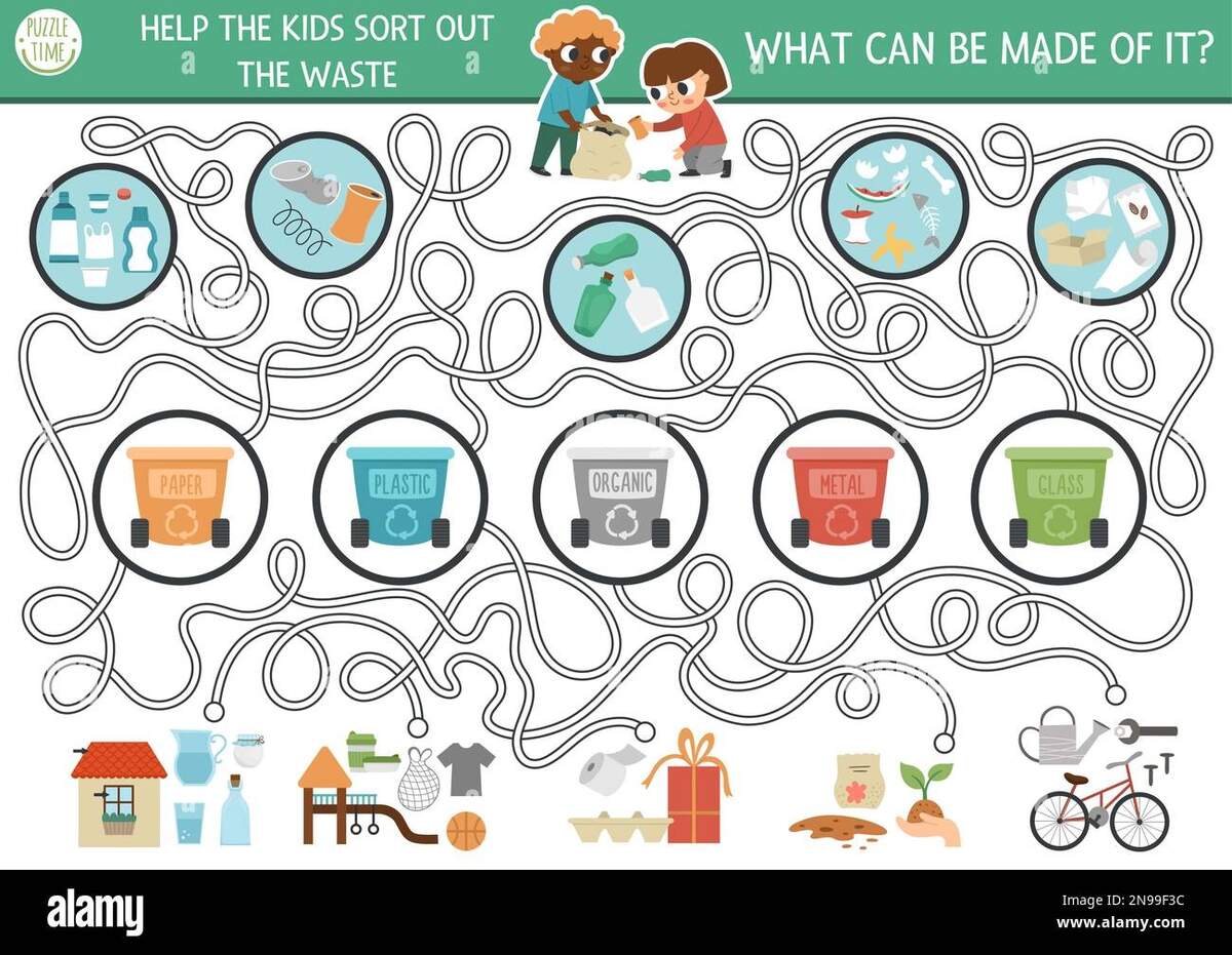 Ecological Maze For Children With Kids Sorting Out The Rubbish Earth Day Preschool Activity Zero Waste Labyrinth Game With Garbage Recycling Concept Stock Vector Image Art Alamy