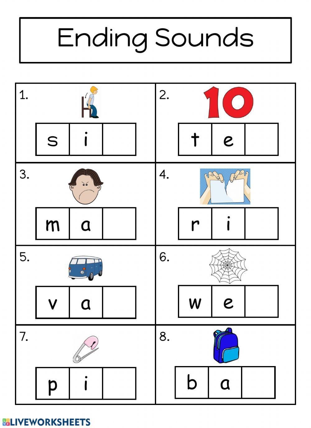 Ending Sounds Worksheet Worksheets Library