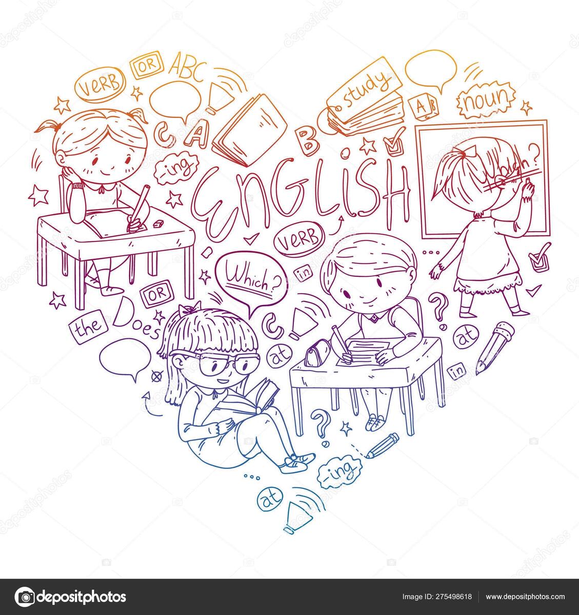 English School For Children Learn Language Education Vector Illustration Kids Drawing Doodle Style Image Stock Vector By Helen F 275498618