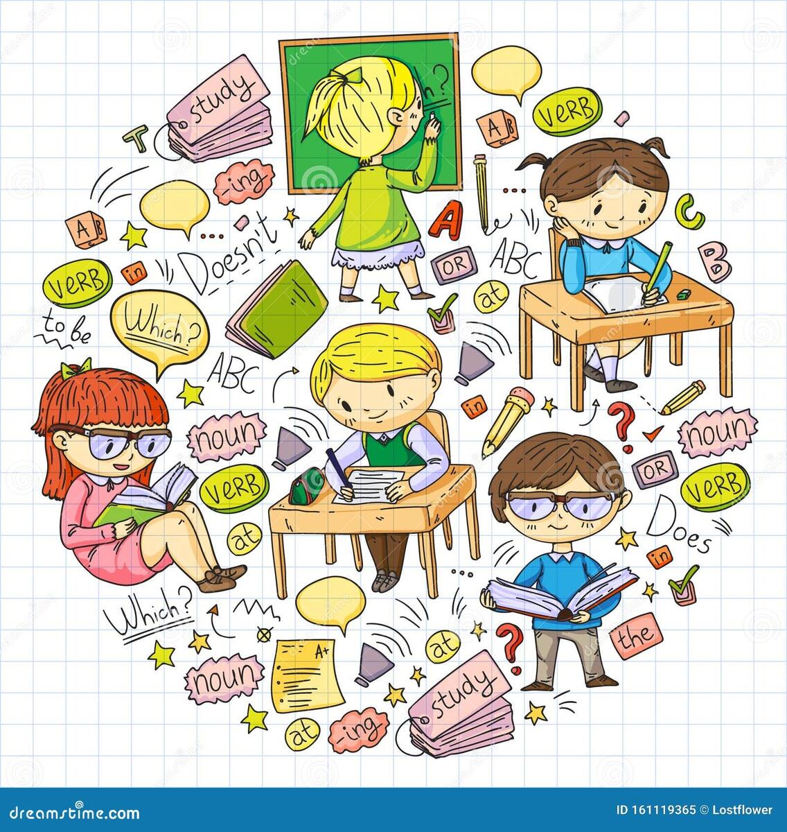 English School For Children Learn Language Education Vector Illustration Kids Drawing Doodle Style Image Stock Vector Illustration Of Language Doodle 161119365