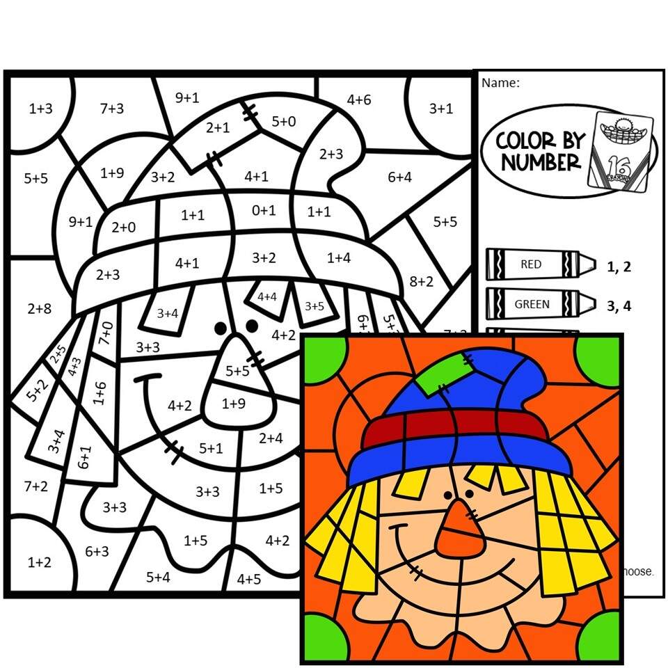 Fall Color By Number Addition To 10 Fall Color By Code Addition To 10 Fall Coloring Pages Fall Addition Color By Number Classful