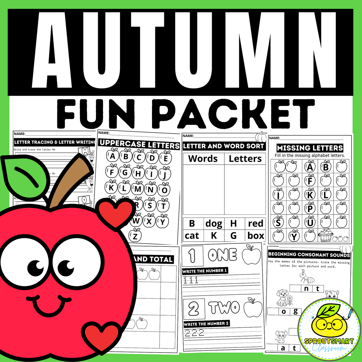 Fall Fun Busy Work Packet Kindergarten Morning Math And Literacy Worksheets Made By Teachers