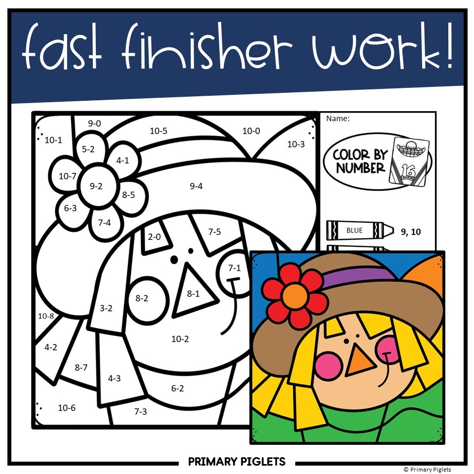 Fall Subtraction To 10 Color By Number Made By Teachers