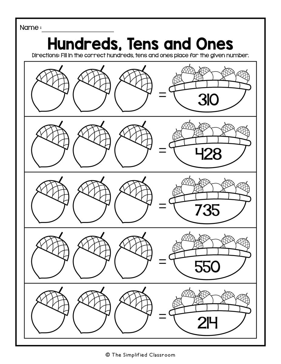 Fall Themed Place Value Math Worksheets The Simplified Classroom
