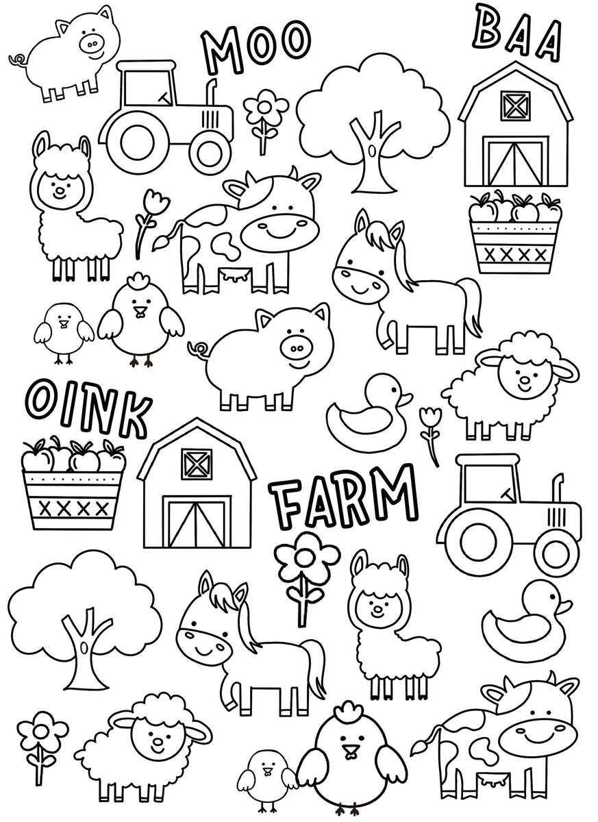 Farm Coloring Page Barnyard Coloring Page Kids Farm Coloring Page farm Animal Coloring Page farm Animals Cute Farm Animals Coloring Sheet Etsy Israel