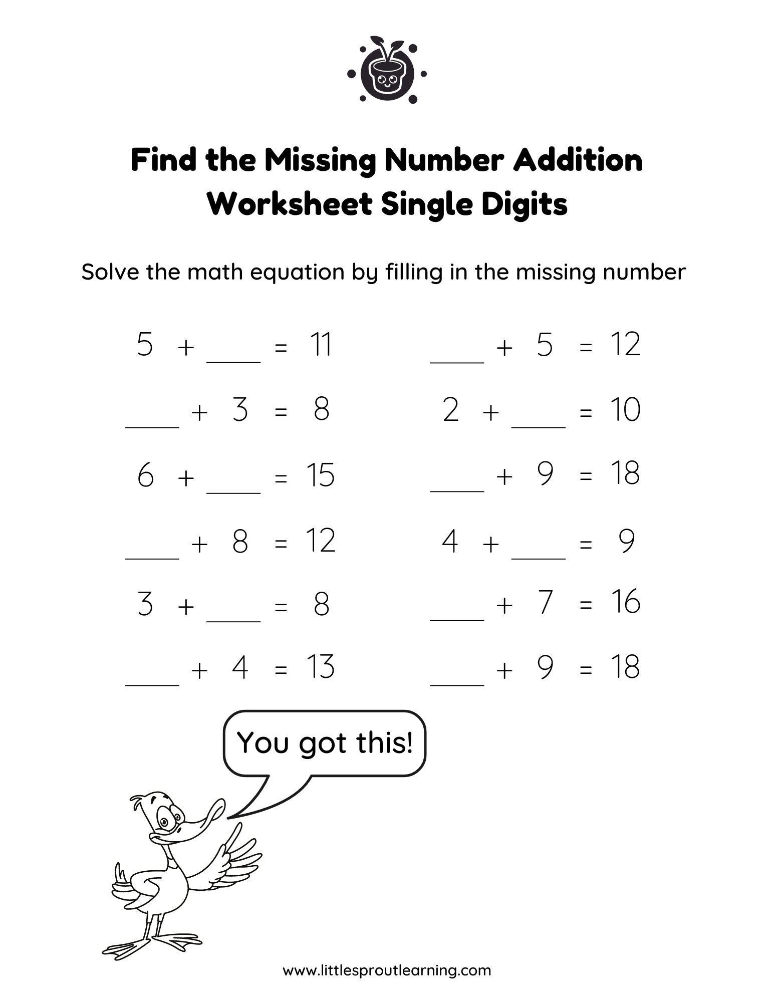 Find The Missing Number Addition With Single Digit