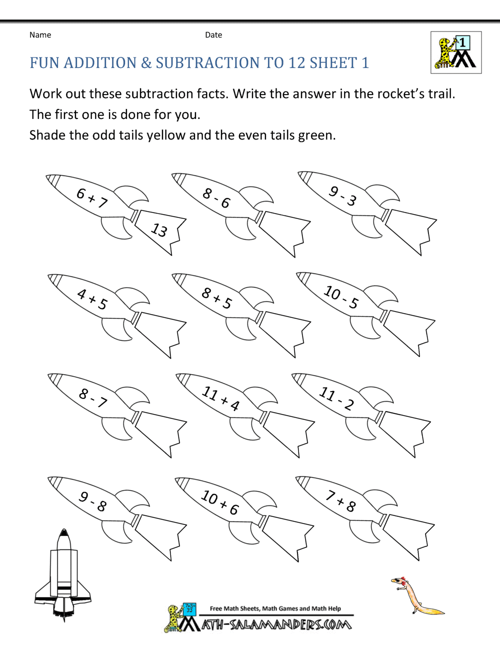 First Grade Addition And Subtraction Facts To 12 First Grade Addition And Subtraction Facts To 12