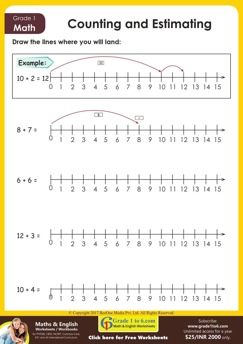 First Grade Math Worksheets Of Addition On Number Line