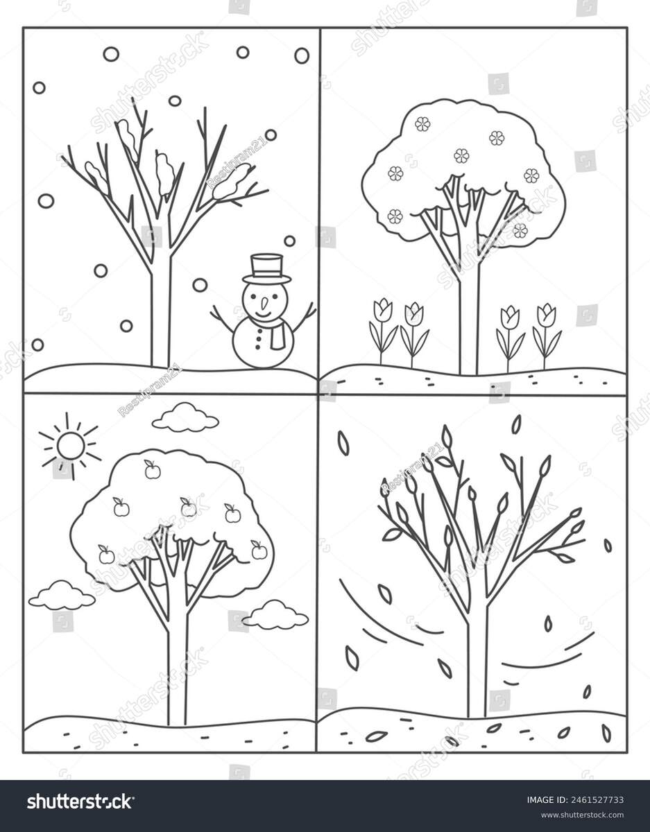 Four Seasons Coloring Page Kids Seasons Stock Vector Royalty Free 2461527733 Shutterstock