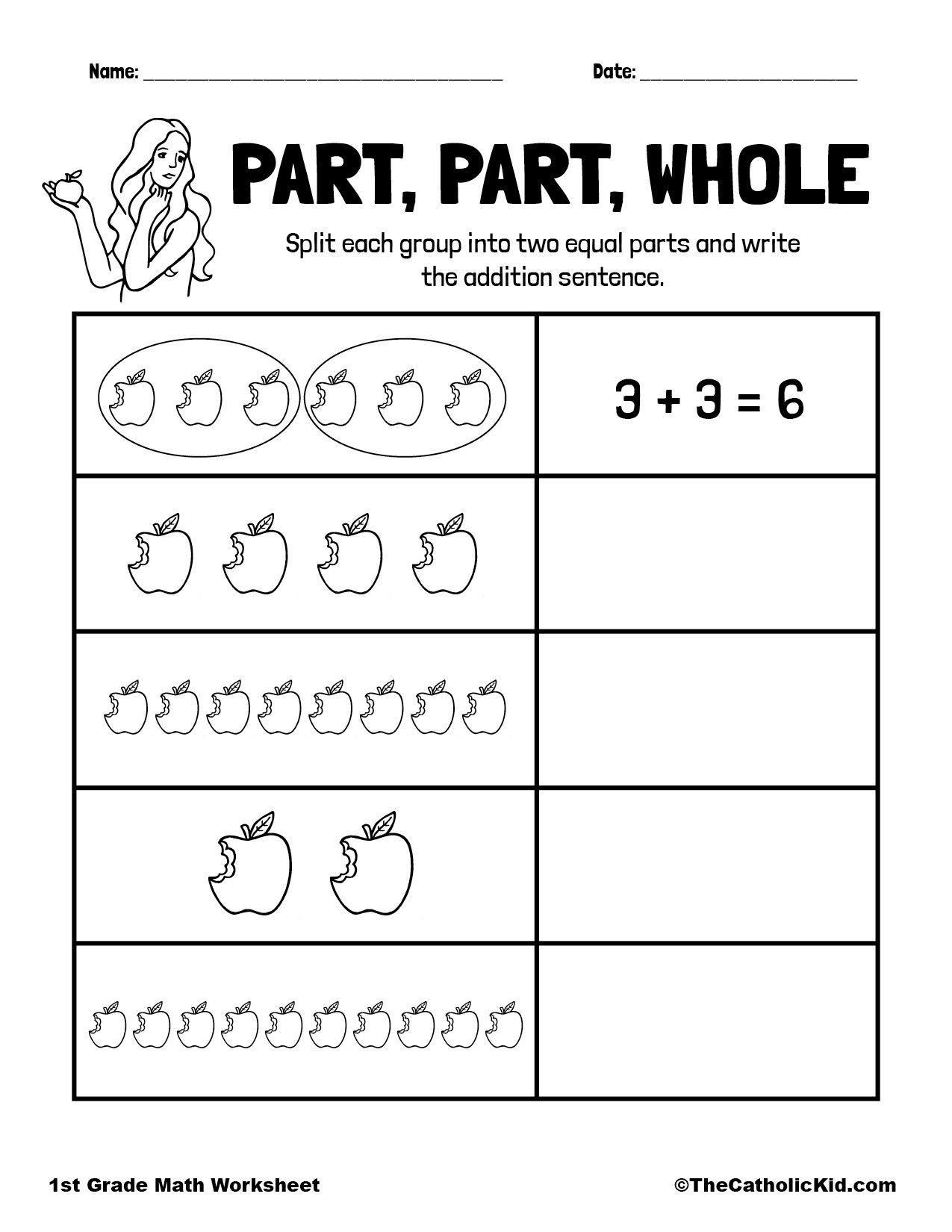 Fractions Part Whole 1st Grade Math Worksheet Catholic TheCatholicKid