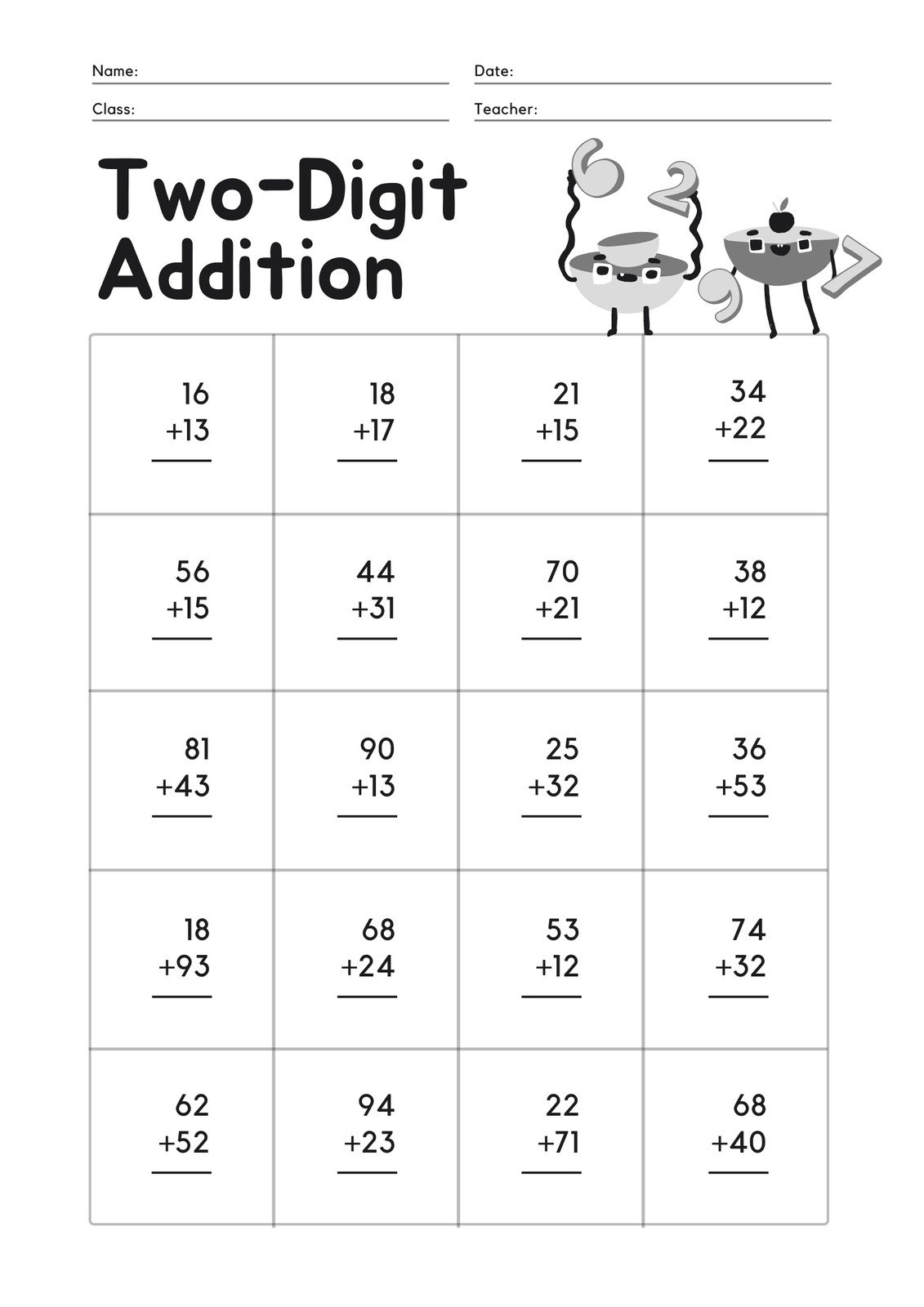 Free And Customizable Addition Templates Canva Third Grade Addition Worksheets