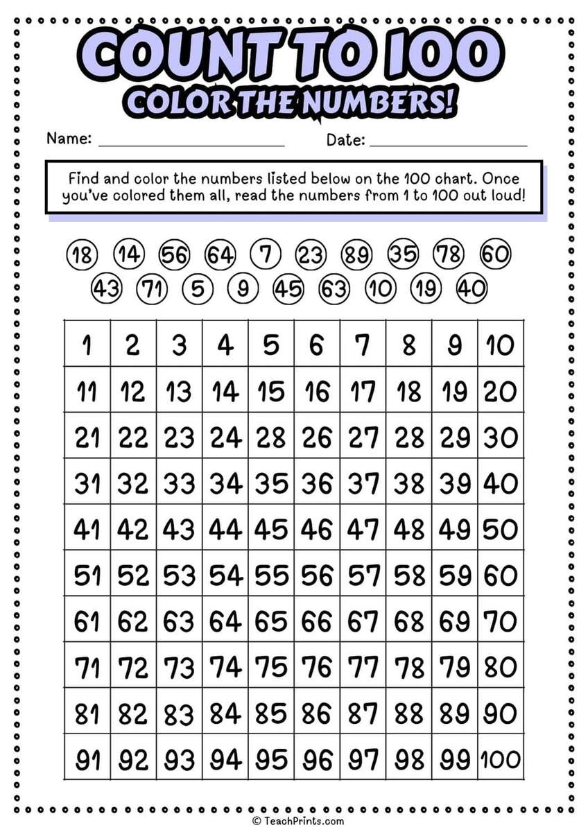 Free Count To 100 Worksheets Teach Prints