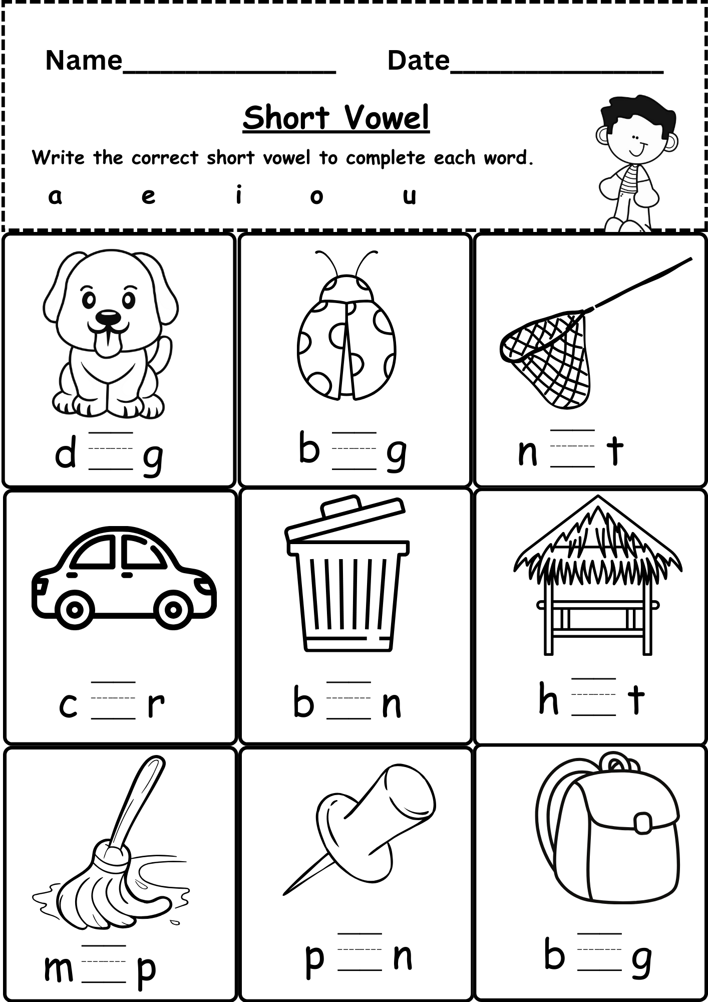 CVC Missing Letter Worksheets For Phonics Practice