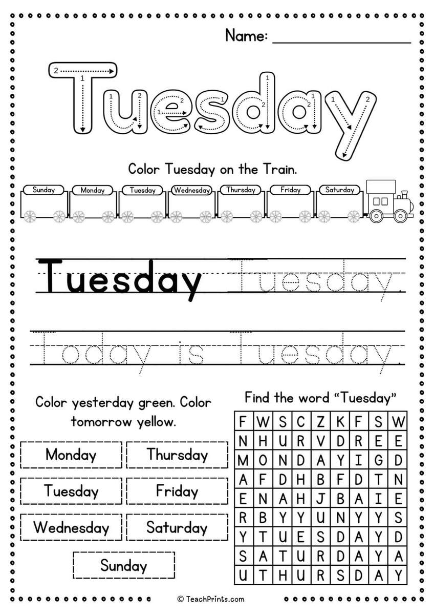 Free Days Of The Week Worksheets Teach Prints