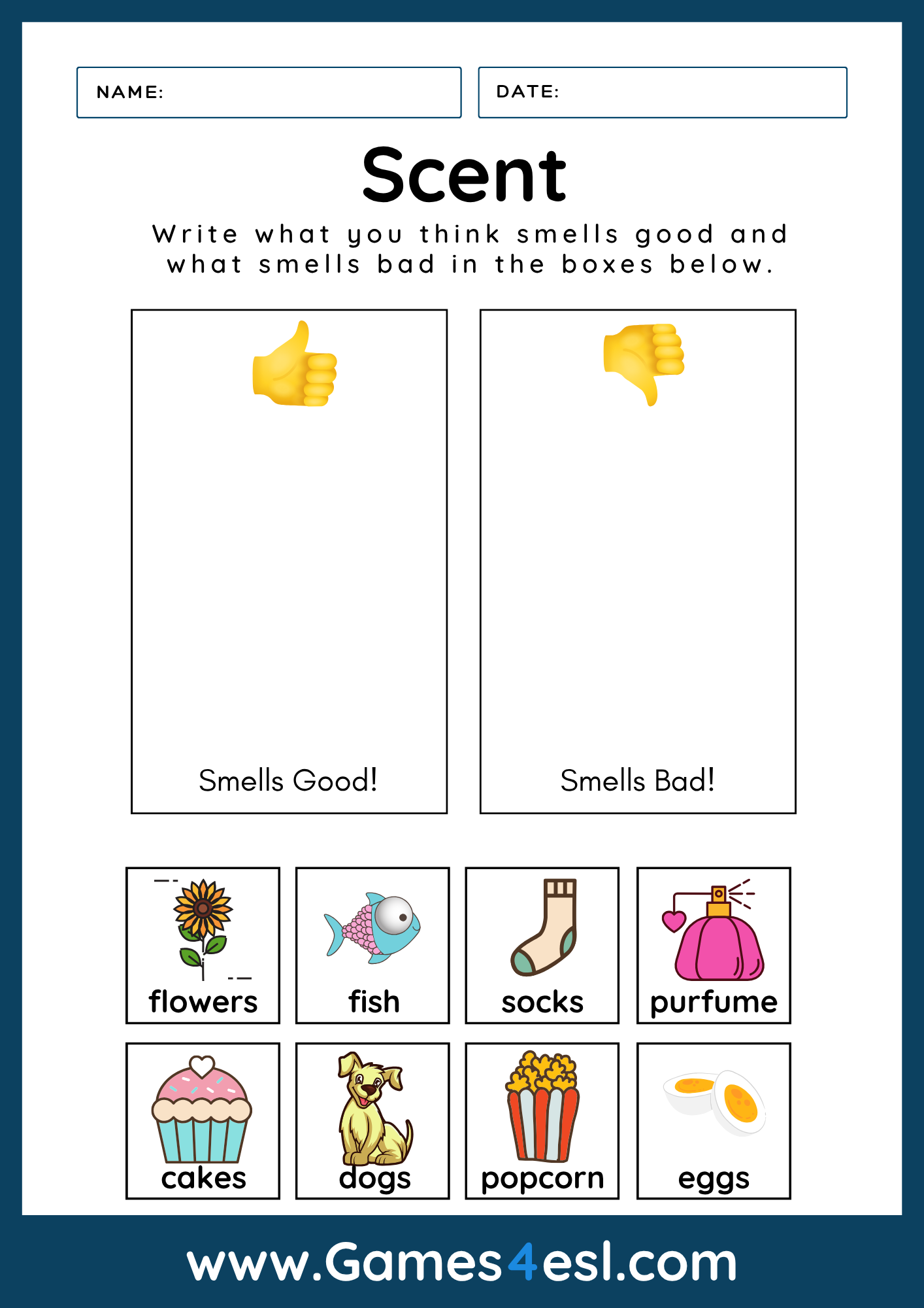 Free Five Senses Worksheets Games4esl