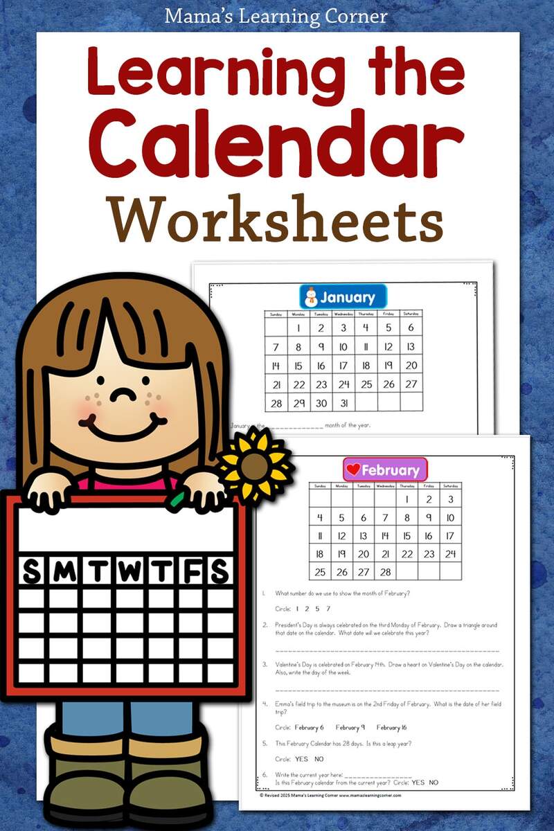 Free Printable Calendar Worksheet Packet Learn The Calendar By Month Mamas Learning Corner