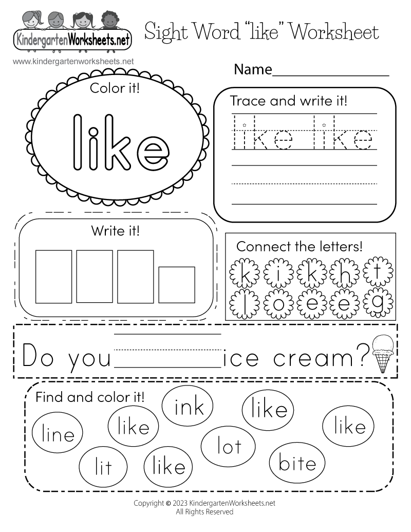 Free Printable Sight Word Like Worksheet