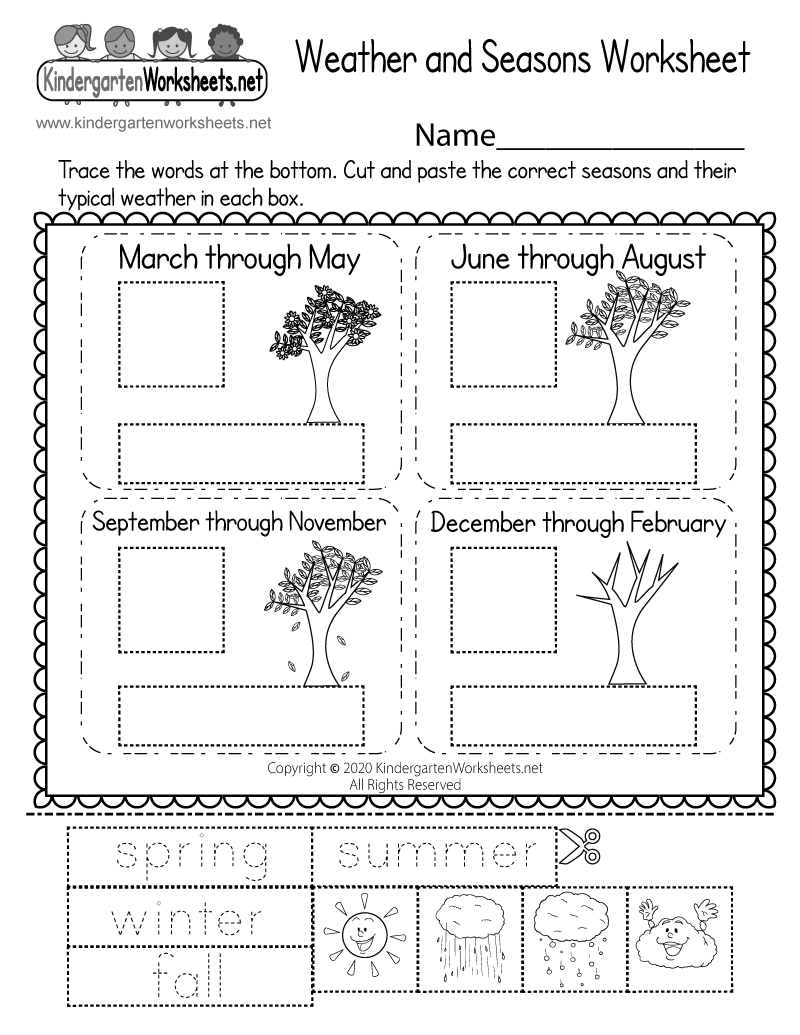 Free Preschool Weather Words Spelling Worksheet