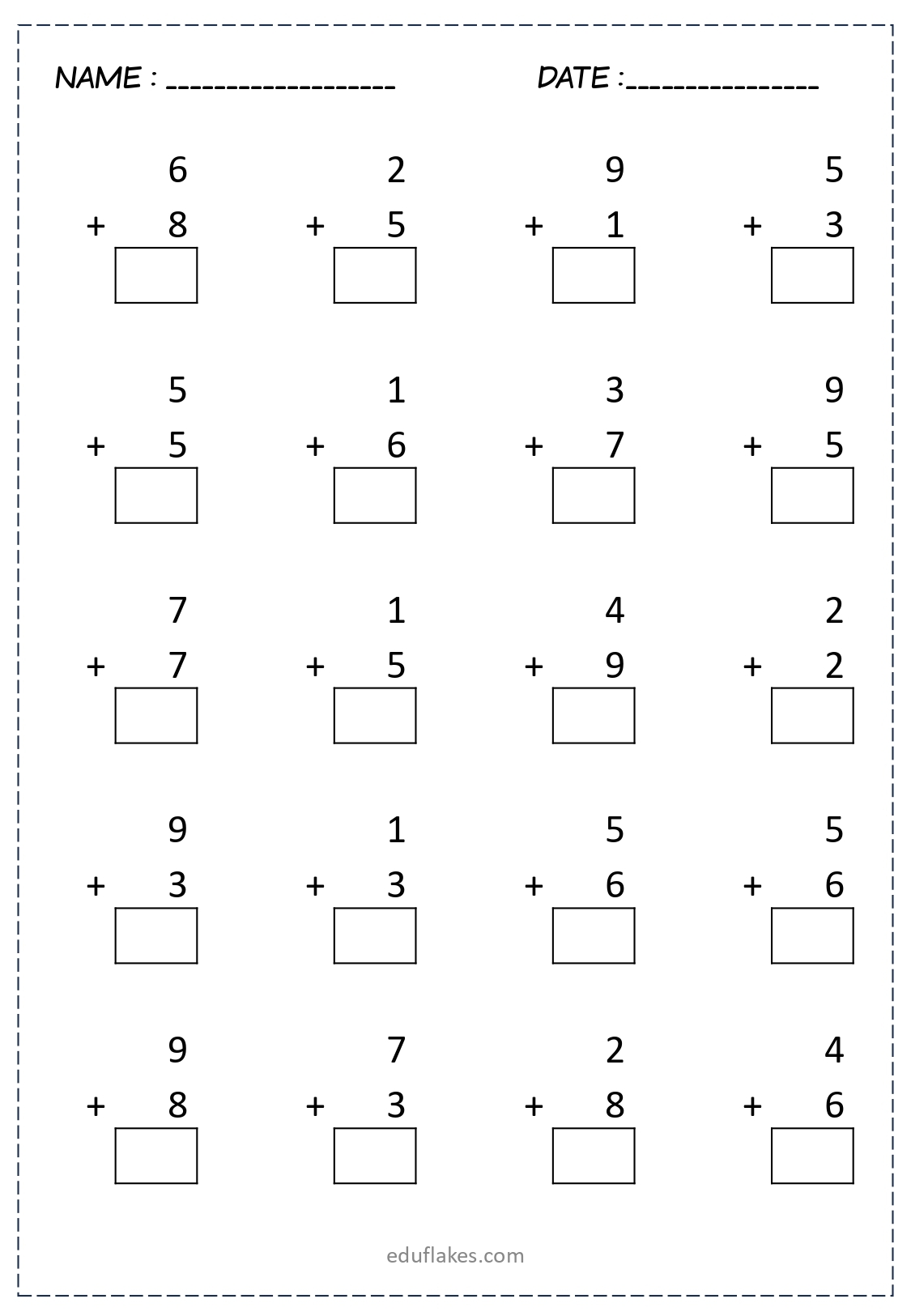 Free Single Digit Addition Worksheets For Kindergarten Grade 1 Eduflakes Free Single Digit Addition Worksheets For Kindergarten Grade 1 Eduflakes