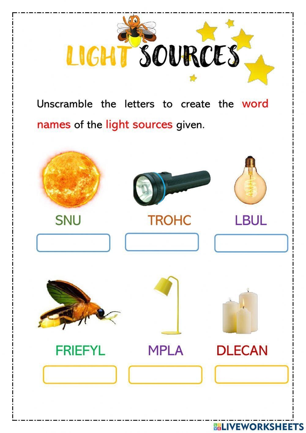 Free Sources Of Light Worksheet Download Free Sources Of Light Worksheet Png Images Free Worksheets On Clipart Library