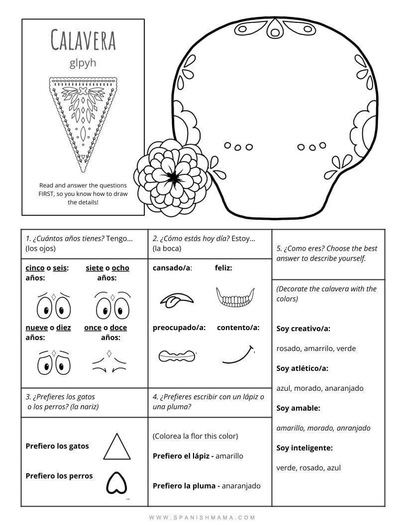 Free Spanish Worksheets For Day Of The Dead Spanish Mama