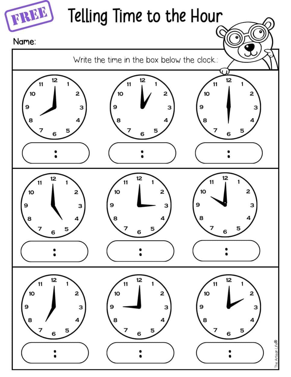 Free Telling Time First Grade Worksheets The Artisan Life