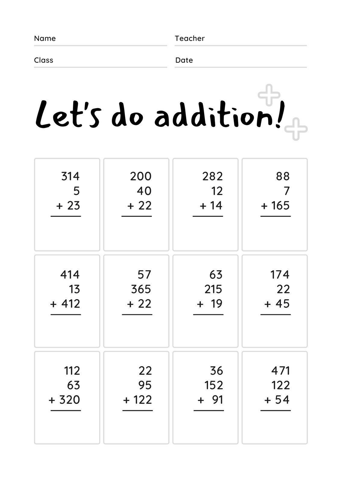 Free To Print And Edit Addition Worksheet Templates Canva