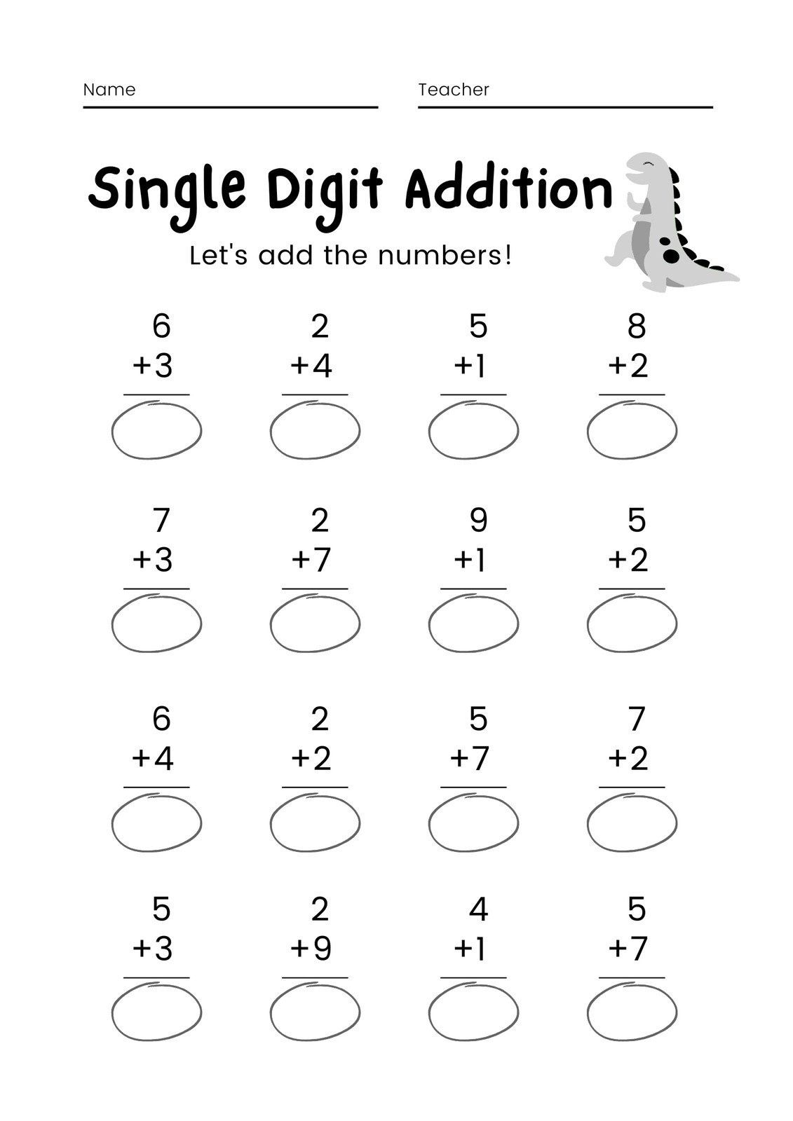 30 Printable Single Digit Addition Worksheets Preschool 2nd Grade Math Etsy