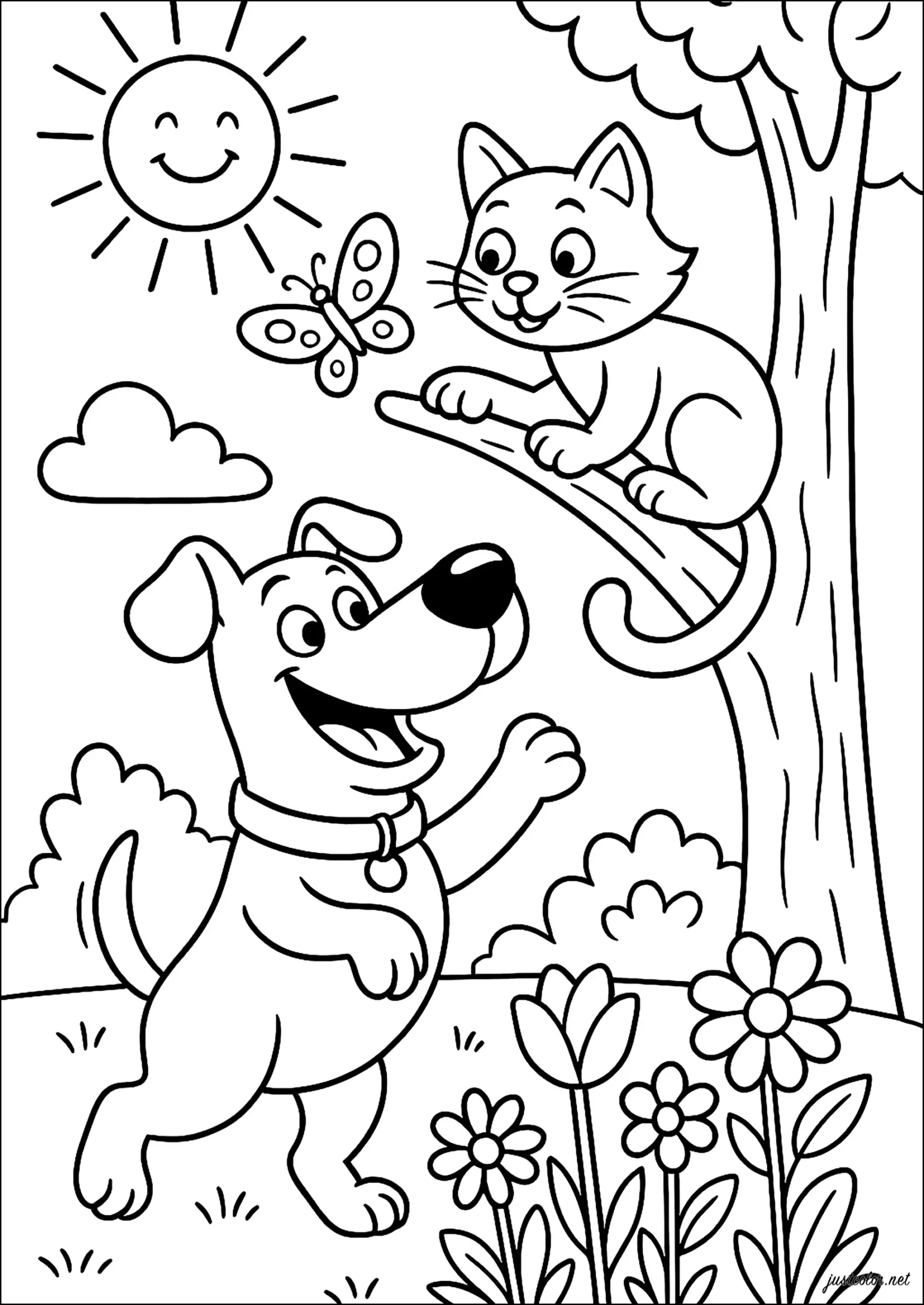 Cats Kittens And Dogs Coloring Page For Kids And Adults Digital Printable Etsy