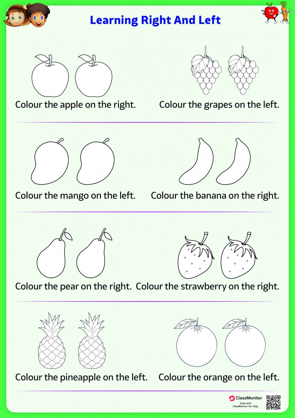 Fruits And Vegetables Activity Worksheet Learning Left And Right ClassMonitor
