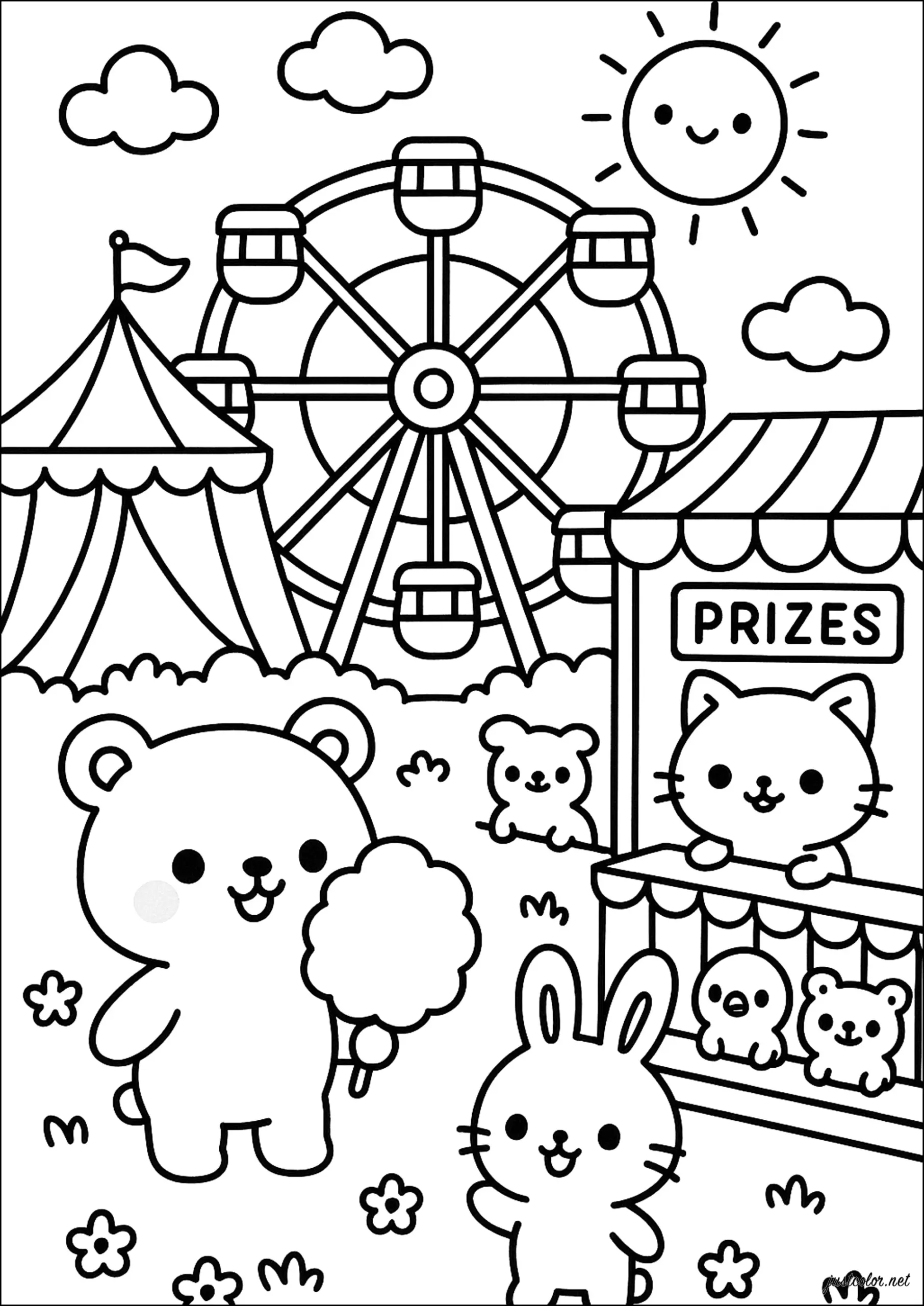 Fun Day At The Amusement Park Kawaii Coloring Pages