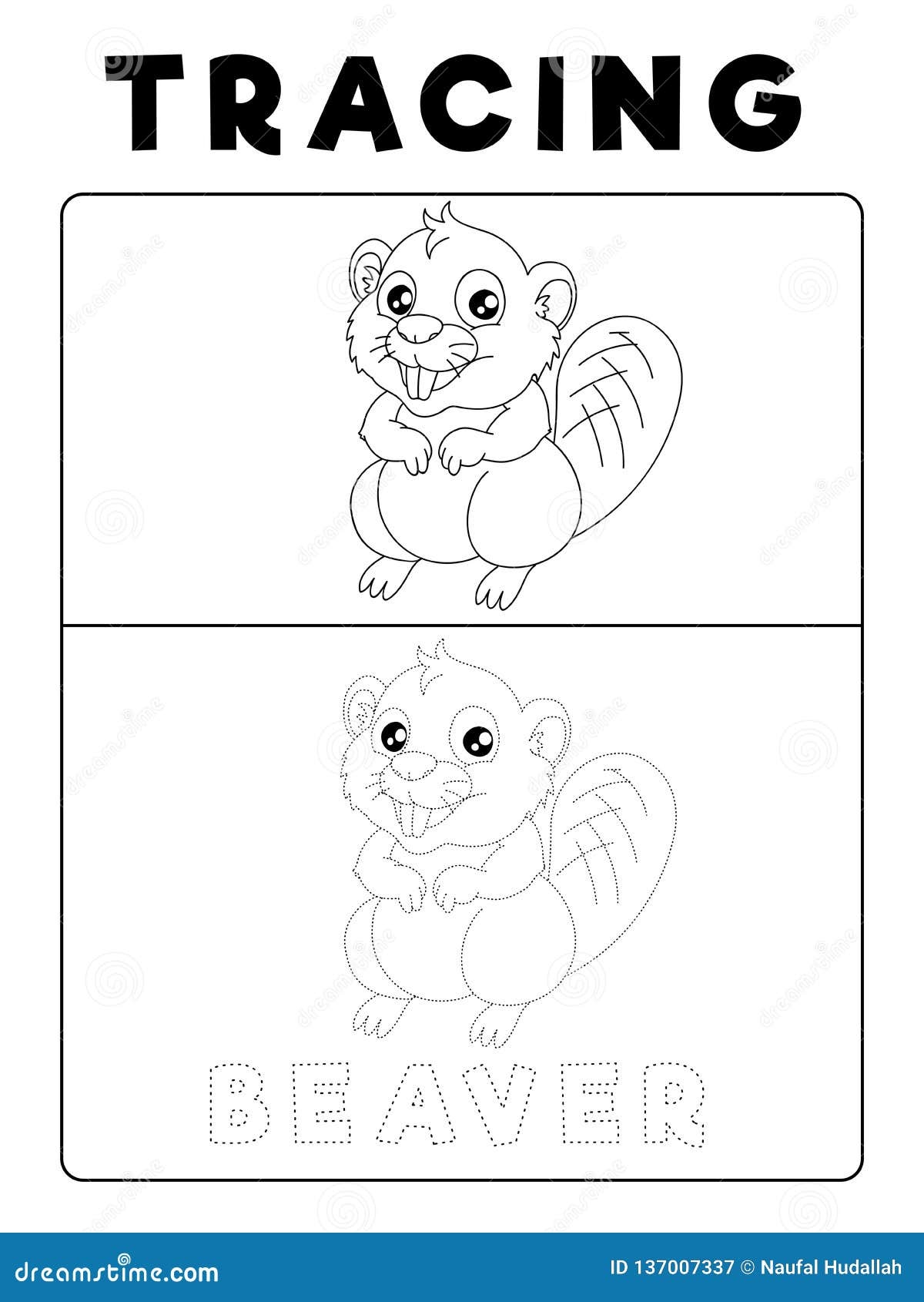 Funny Beaver Tracing Book With Example Preschool Worksheet For Practicing Fine Motor Skill Stock Illustration Illustration Of Student Draw 137007337