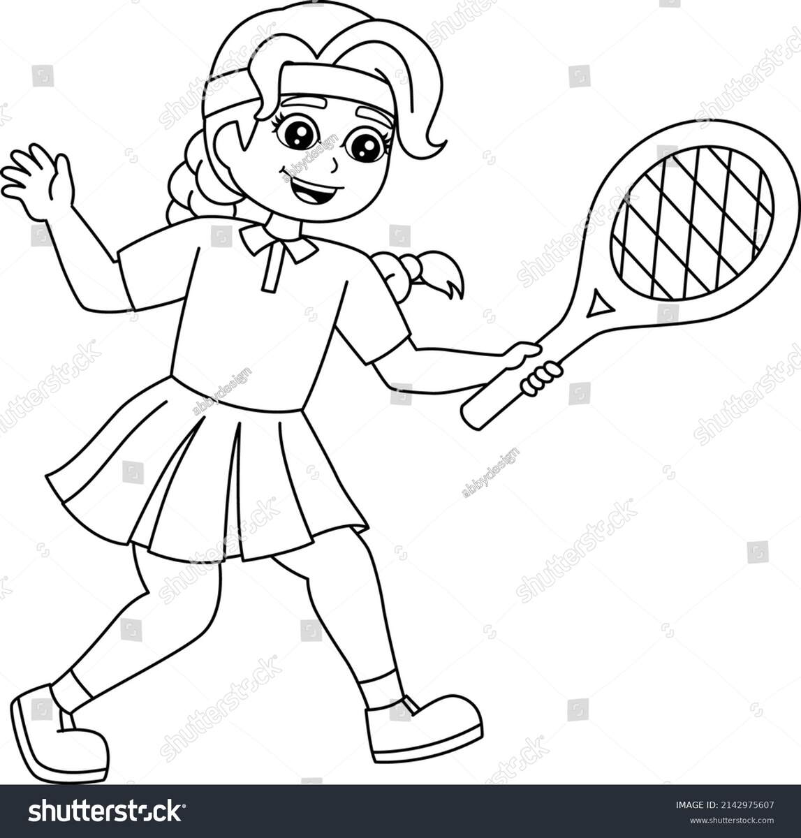 Girl Playing Tennis Coloring Page Isolated Stock Vector Royalty Free 2142975607 Shutterstock
