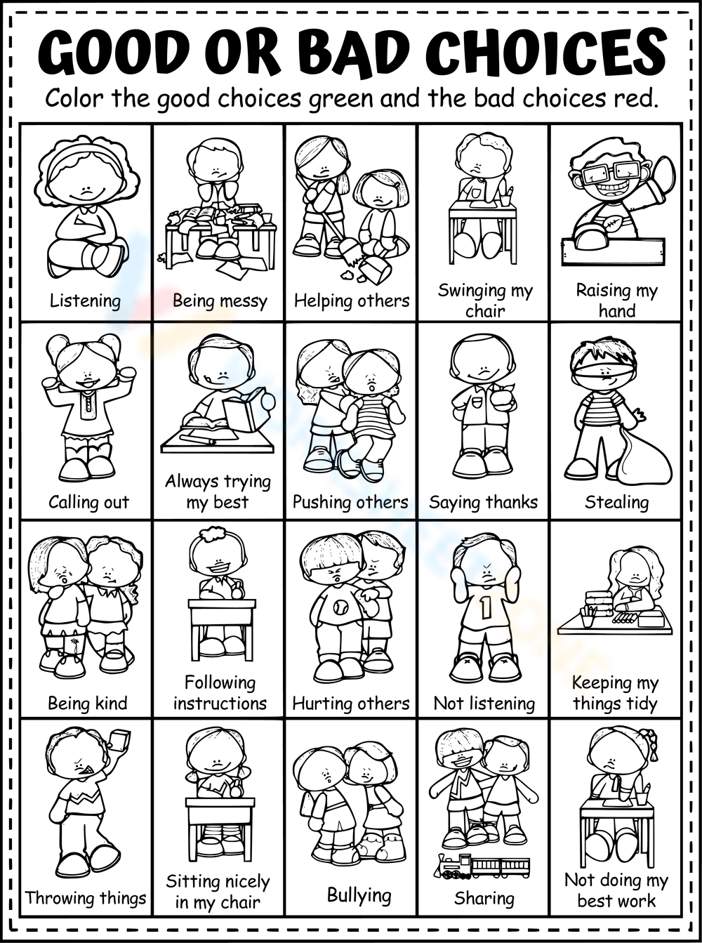 Good Or Bad Choices Worksheet Good Or Bad Choices Worksheet