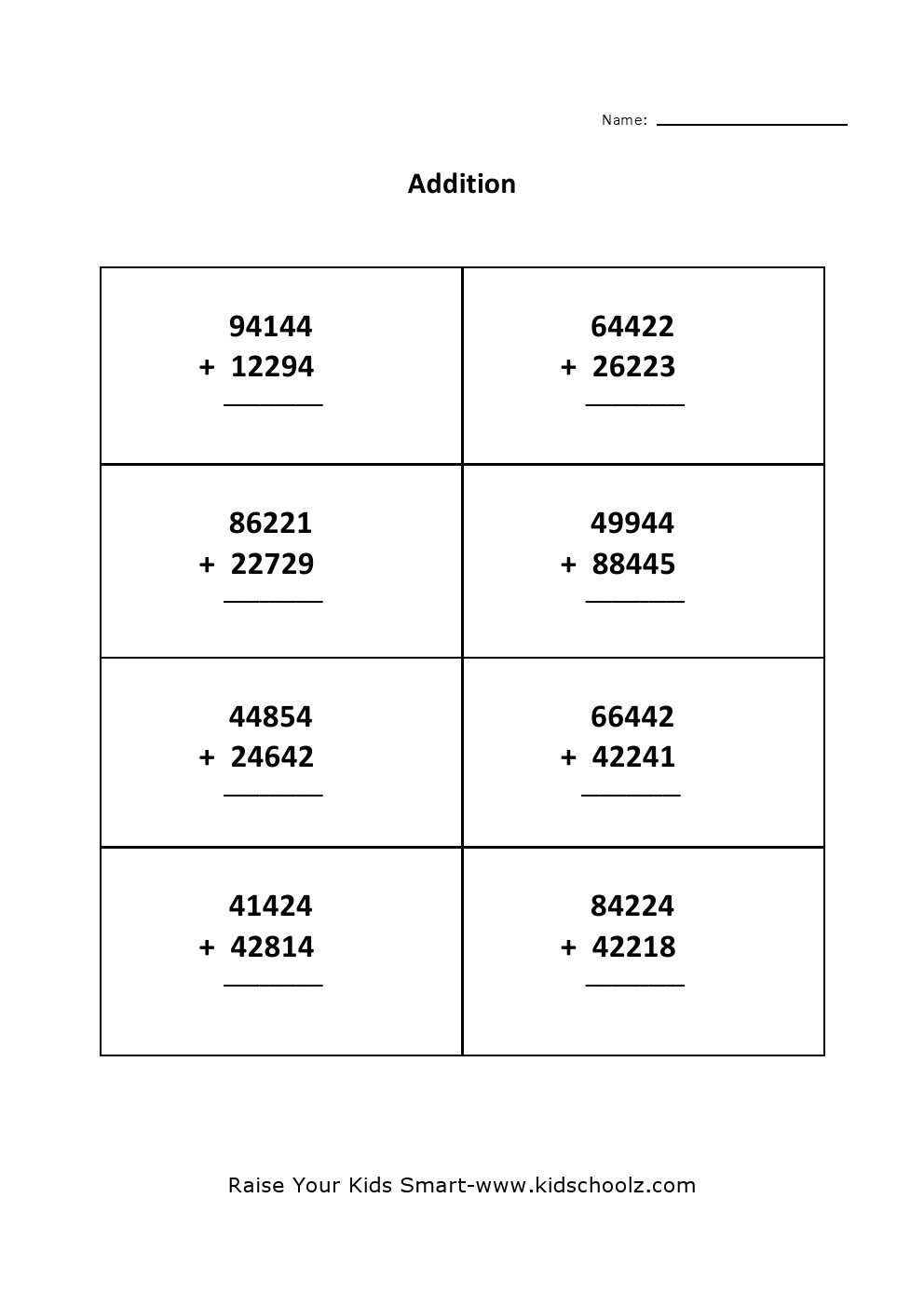 Grade 4 Five Digit Addition Worksheet 5 Kidschoolz