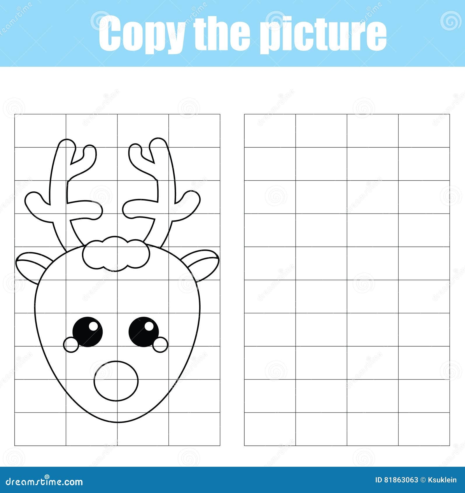Grid Copy Children Educational Game Drawing Kids Activity Christmas Stock Vector Illustration Of Deer Grid 81863063
