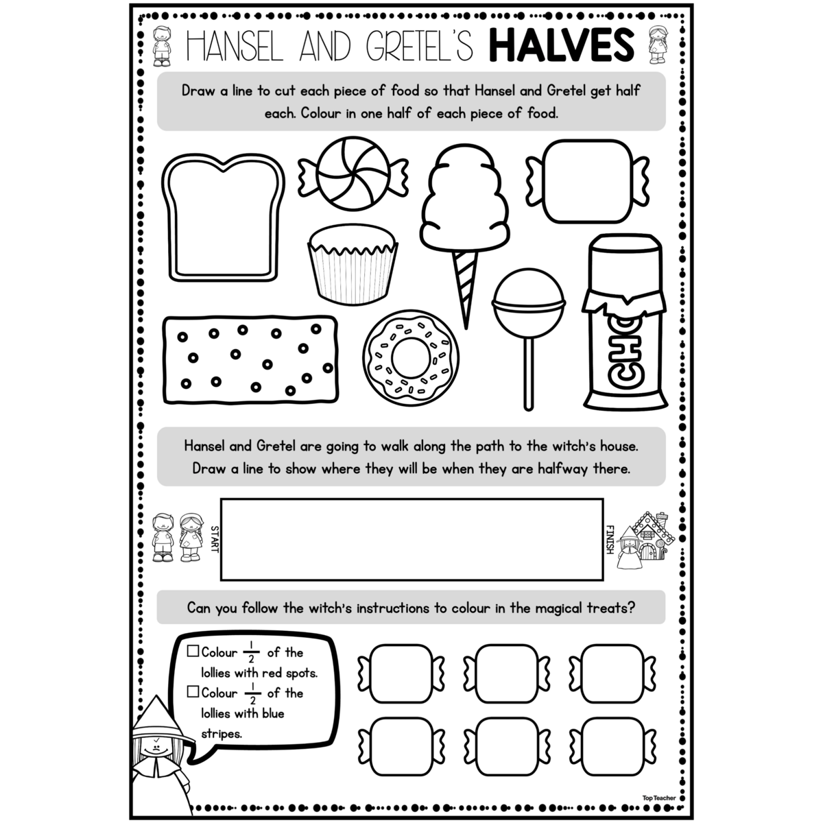 Hansel Gretel s Halves Worksheets Top Teacher