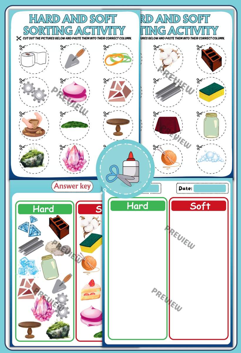 Hard And Soft Sorting Activity Texture Sorting Worksheets Cut Paste Activities For Kids Teaching Resources