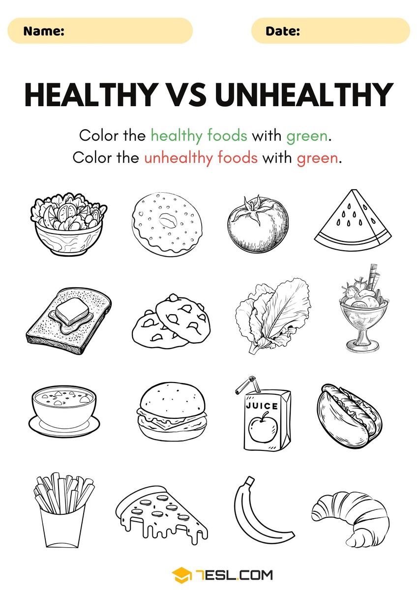 Learning About Healthy Foods Matching Worksheet By Teach Simple