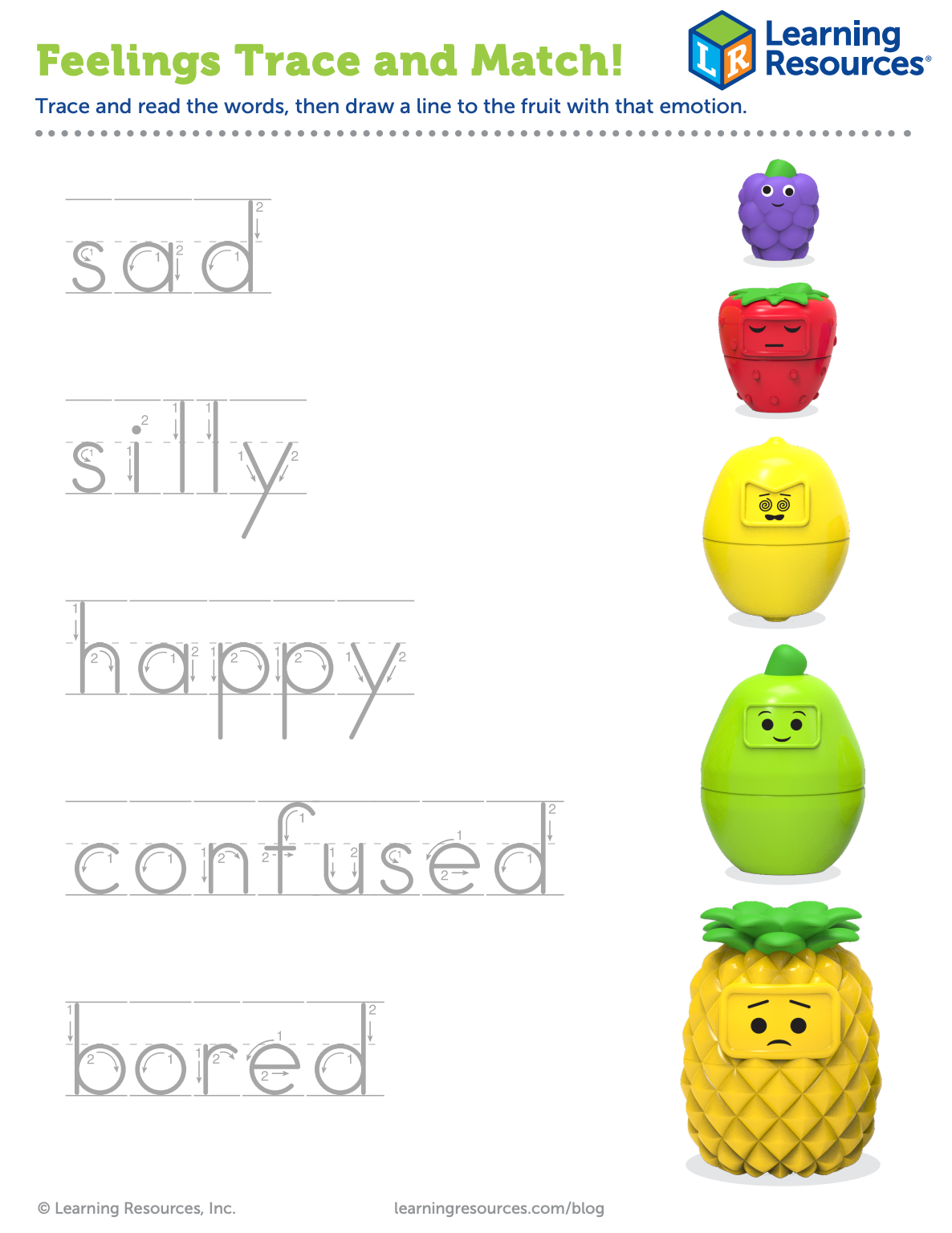 Help Your Child Learn About Emotions With Learning Resources Printable Feelings Trace And Match Worksheet