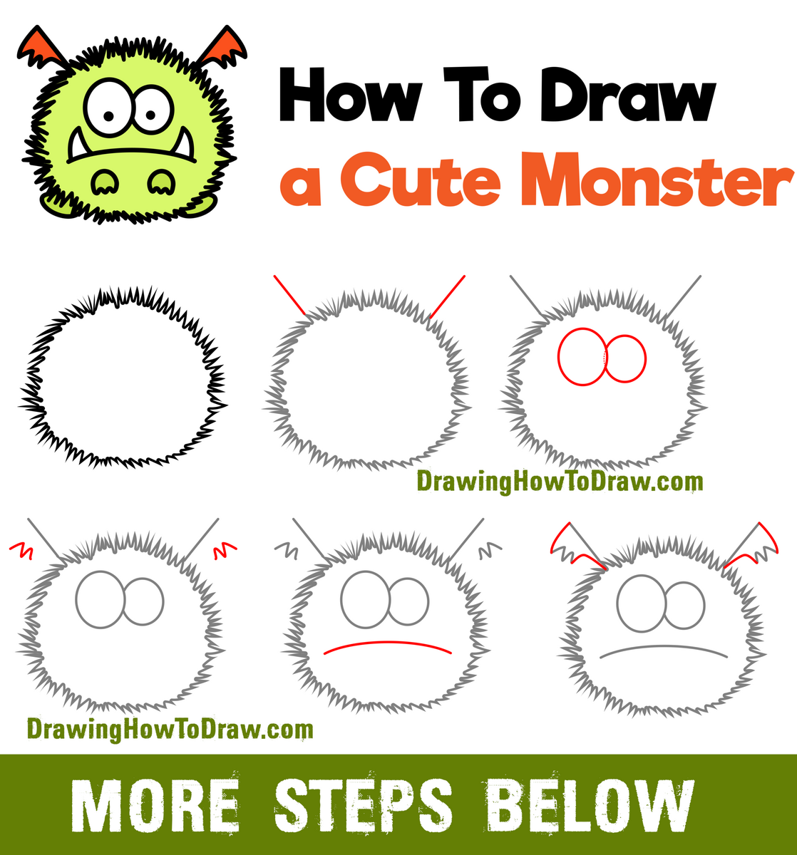 How To Draw A Cute Cartoon Monster Easy Drawing For Kids Step By Step Tutorial How To Draw Step By Step Drawing Tutorials