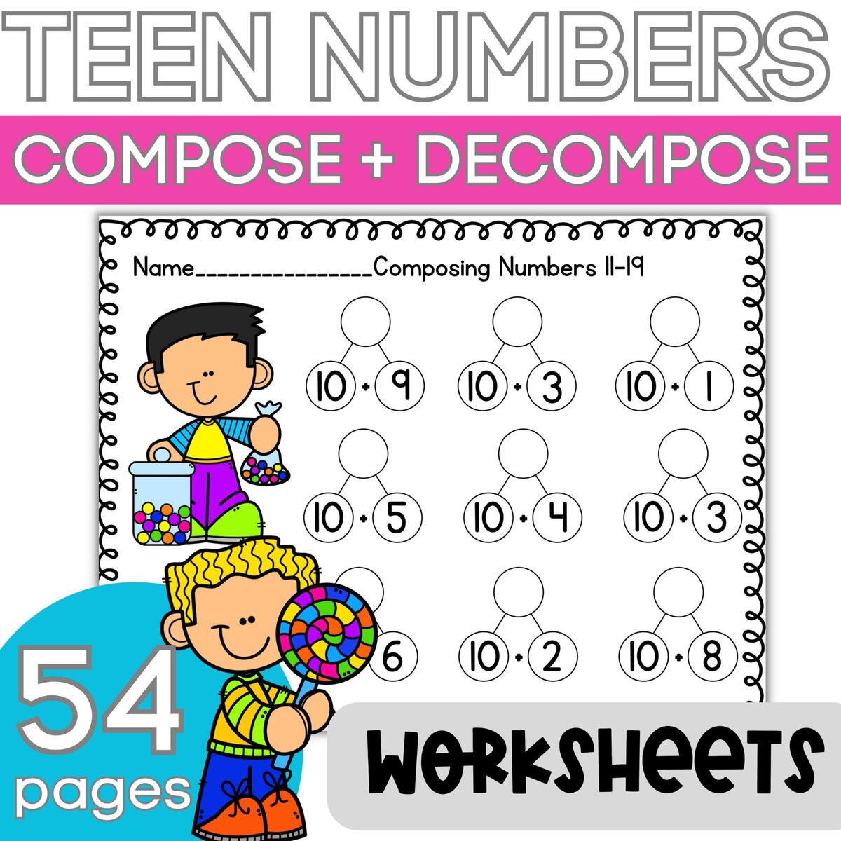 K 1 Teen Numbers Compose And Decompose W Number Bonds Worksheets Classful