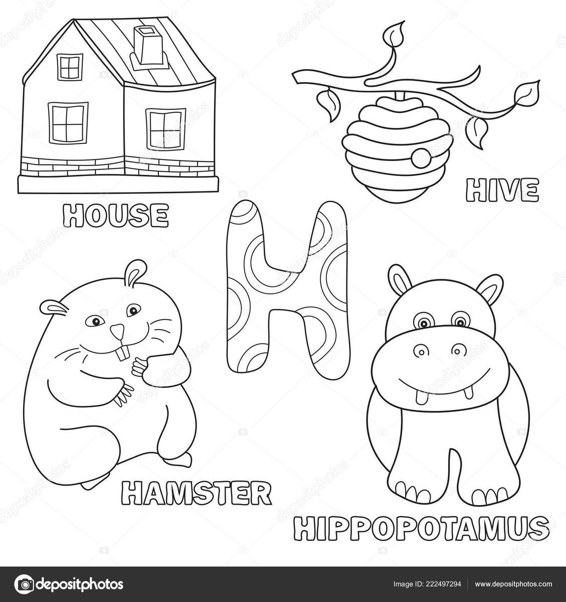 Kids Alphabet Coloring Book Page With Outlined Clip Arts Letter H Stock Vector By Brill 222497294
