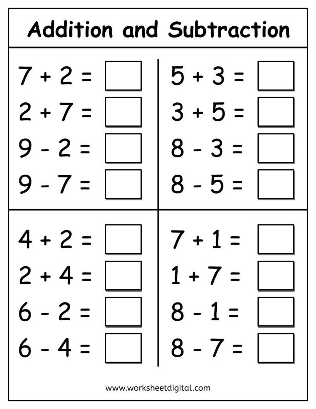 Free Printable Simple Addition Worksheet For First Grade