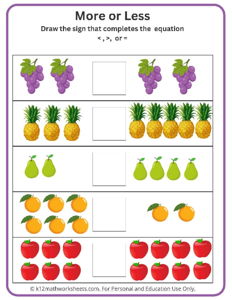 Educational Worksheet Kids More Less Equal Stock Vector Royalty Free 1511825276 Shutterstock
