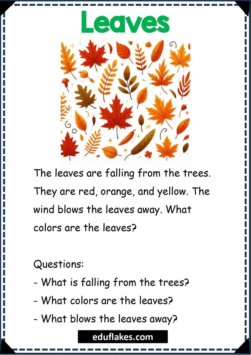 Kindergarten Fall Worksheets English Comprehensions Eduflakes