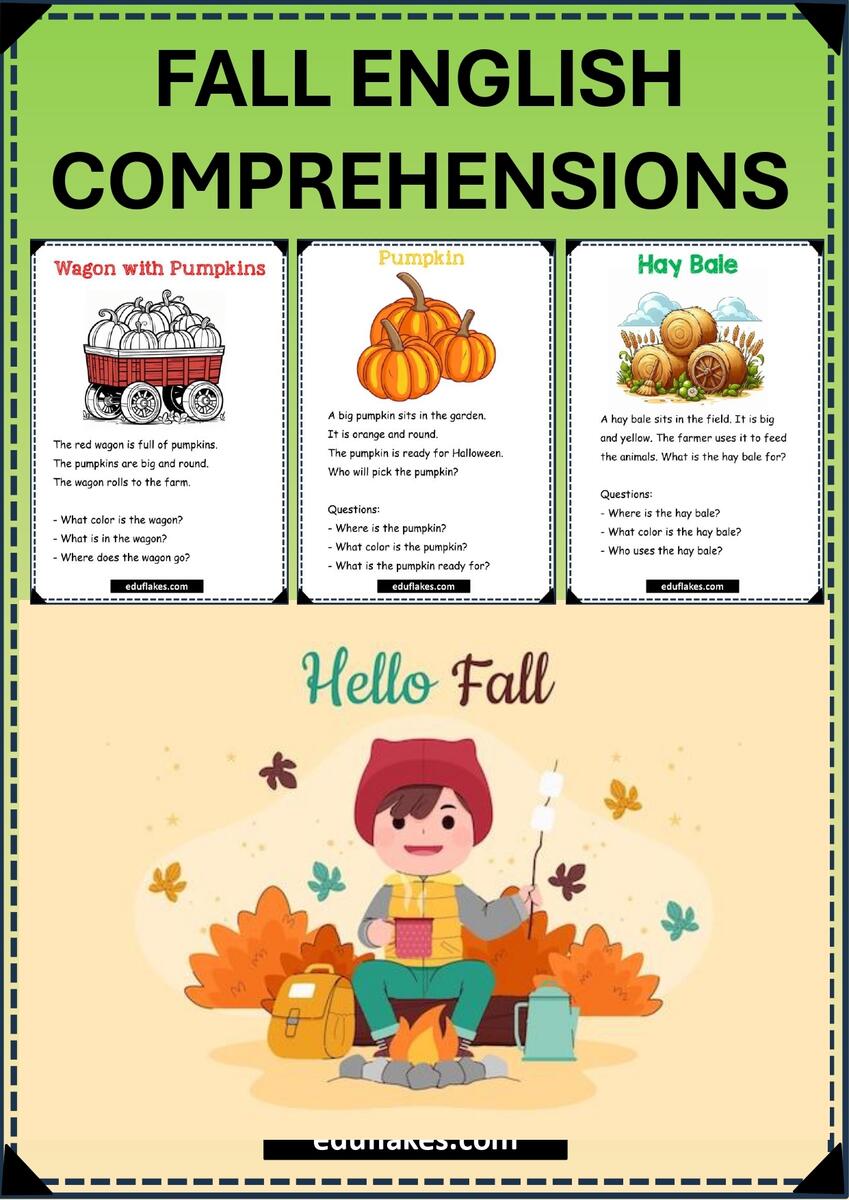 Kindergarten Fall Worksheets English Comprehensions Eduflakes