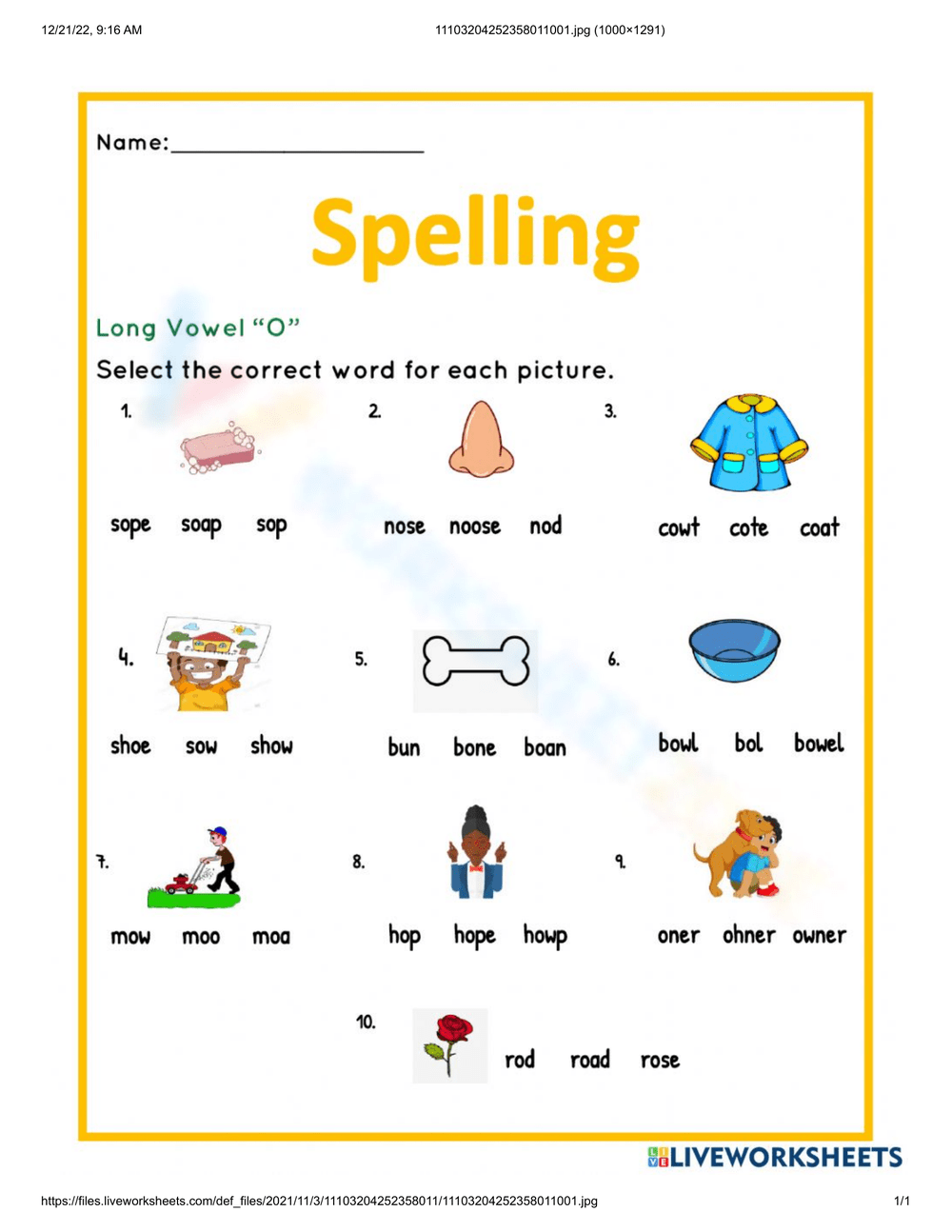 Kindergarten Long O Short O Worksheets Printable